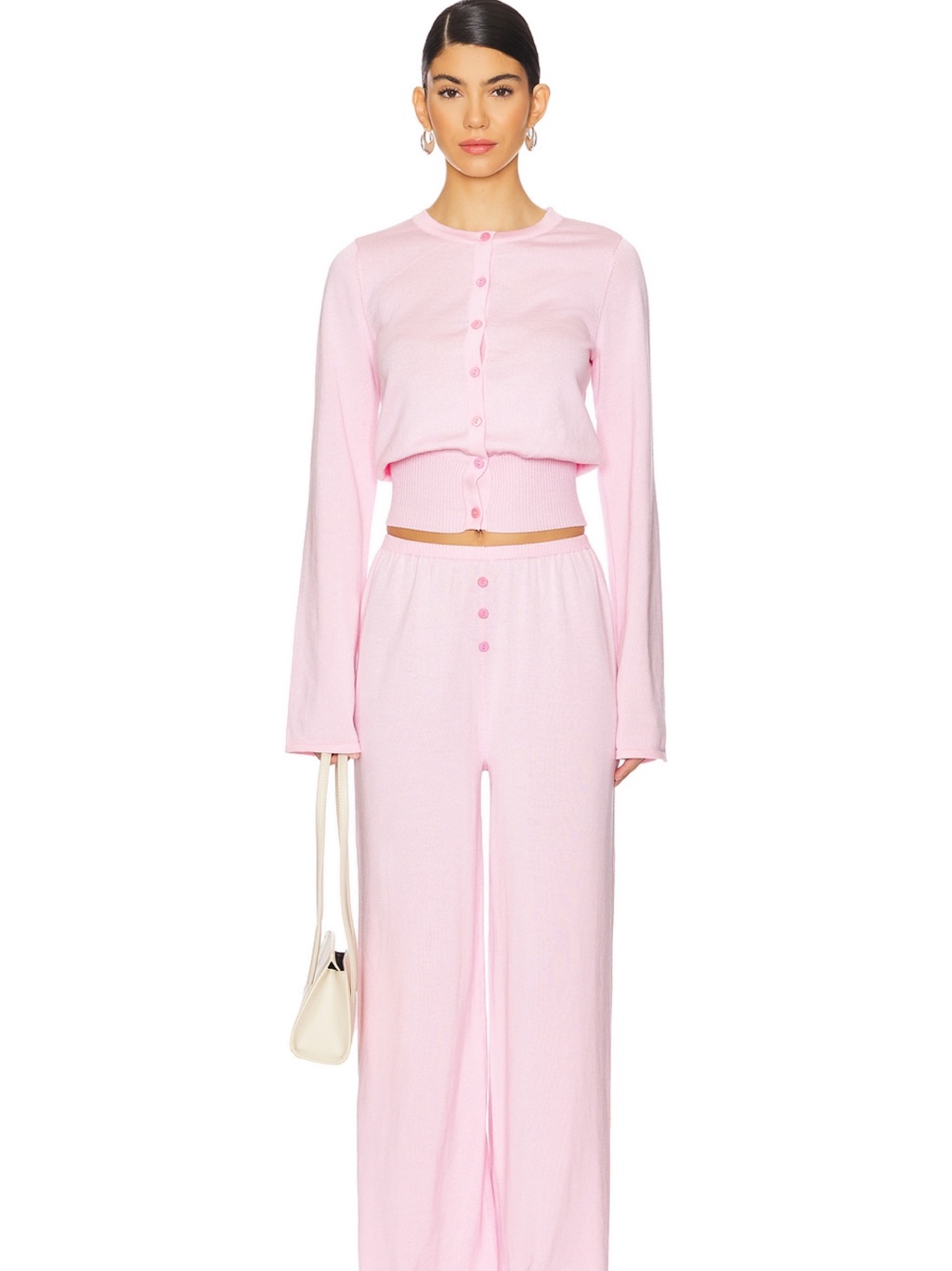 Revolve Sndys Pink Cropped Cardigan & Wide-Leg Pants Set
